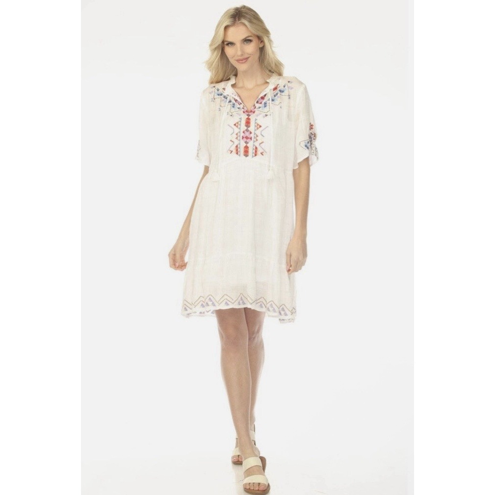 Nwt Johnny Was Flutter Sleeve Tiered Dress Sz L Boho Festival Tribal $365